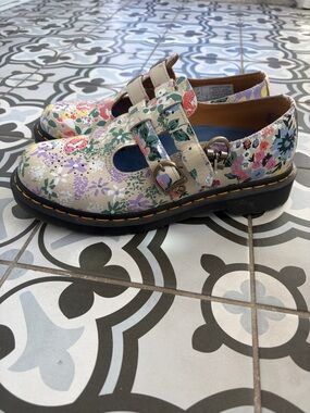 Dr. Martens Floral Mary Jane Shoes - Cream Base with Multicolor Flowers